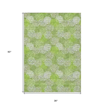 3' X 5' Green Ivory And Gray Polka Dot Washable Indoor Outdoor Area Rug