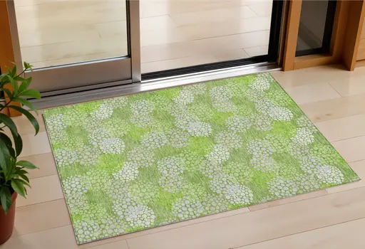 3' X 5' Green Ivory And Gray Polka Dot Washable Indoor Outdoor Area Rug