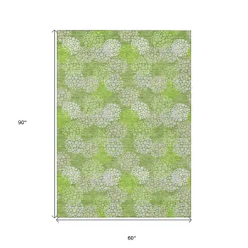 5' X 8' Green Ivory And Gray Polka Dot Washable Indoor Outdoor Area Rug