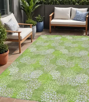 5' X 8' Green Ivory And Gray Polka Dot Washable Indoor Outdoor Area Rug