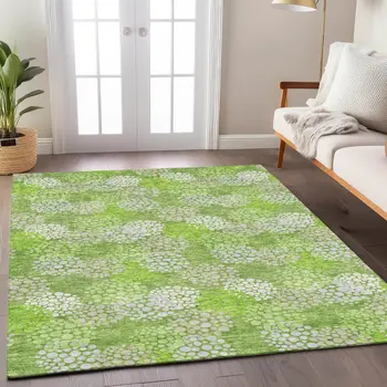 5' X 8' Green Ivory And Gray Polka Dot Washable Indoor Outdoor Area Rug