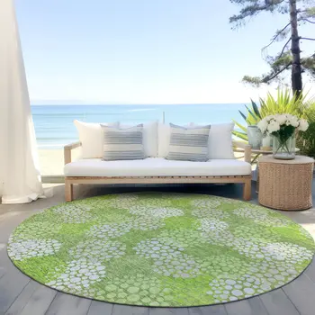 8' Green Ivory And Gray Round Polka Dot Washable Indoor Outdoor Area Rug