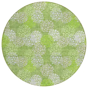 8' Green Ivory And Gray Round Polka Dot Washable Indoor Outdoor Area Rug