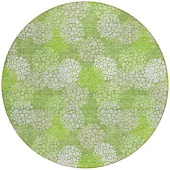 8' Green Ivory And Gray Round Polka Dot Washable Indoor Outdoor Area Rug