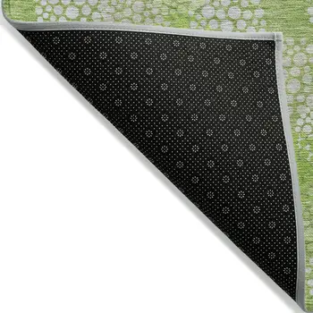 9' X 12' Green Ivory And Gray Polka Dot Washable Indoor Outdoor Area Rug