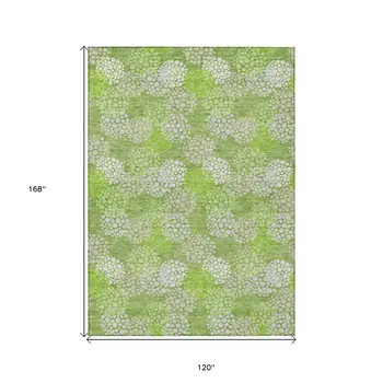 10' X 14' Green Ivory And Gray Polka Dot Washable Indoor Outdoor Area Rug