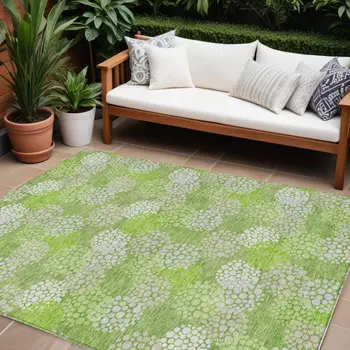 10' X 14' Green Ivory And Gray Polka Dot Washable Indoor Outdoor Area Rug