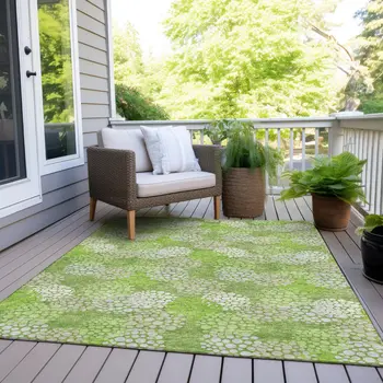 10' X 14' Green Ivory And Gray Polka Dot Washable Indoor Outdoor Area Rug