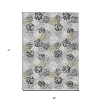 3' X 5' Gray Silver And Ivory Polka Dot Washable Indoor Outdoor Area Rug