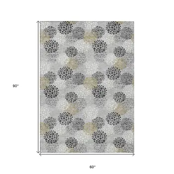 5' X 8' Gray Silver And Ivory Polka Dot Washable Indoor Outdoor Area Rug