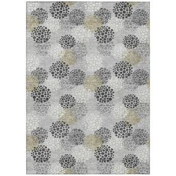 5' X 8' Gray Silver And Ivory Polka Dot Washable Indoor Outdoor Area Rug