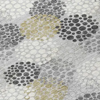 8' Gray Silver And Ivory Round Polka Dot Washable Indoor Outdoor Area Rug