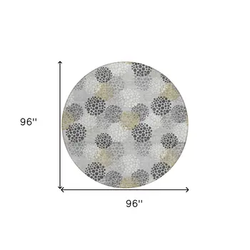 8' Gray Silver And Ivory Round Polka Dot Washable Indoor Outdoor Area Rug