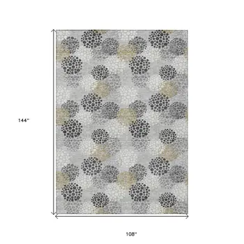 9' X 12' Gray Silver And Ivory Polka Dot Washable Indoor Outdoor Area Rug