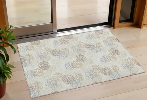3' X 5' Ivory Brown And Gray Polka Dot Washable Indoor Outdoor Area Rug