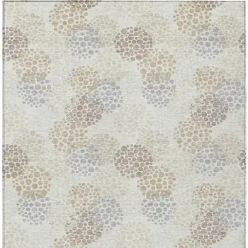 9' X 12' Ivory Brown And Gray Polka Dot Washable Indoor Outdoor Area Rug