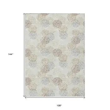 9' X 12' Ivory Brown And Gray Polka Dot Washable Indoor Outdoor Area Rug