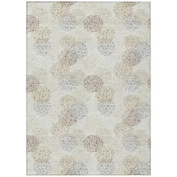 9' X 12' Ivory Brown And Gray Polka Dot Washable Indoor Outdoor Area Rug