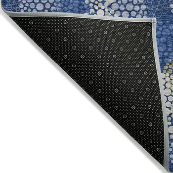 5' X 8' Navy Blue Brown And Ivory Polka Dot Washable Indoor Outdoor Area Rug