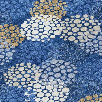 5' X 8' Navy Blue Brown And Ivory Polka Dot Washable Indoor Outdoor Area Rug