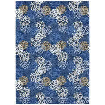 9' X 12' Navy Blue Brown And Ivory Polka Dot Washable Indoor Outdoor Area Rug
