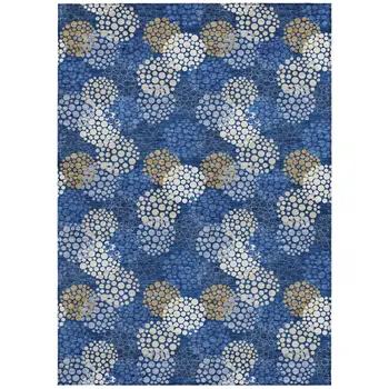 10' X 14' Navy Blue Brown And Ivory Polka Dot Washable Indoor Outdoor Area Rug