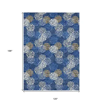10' X 14' Navy Blue Brown And Ivory Polka Dot Washable Indoor Outdoor Area Rug