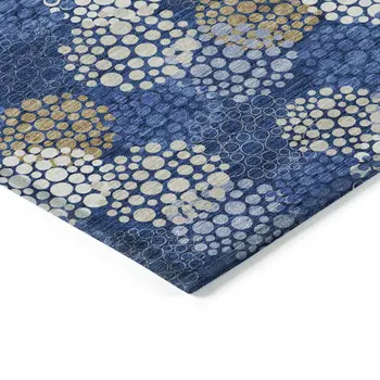 10' X 14' Navy Blue Brown And Ivory Polka Dot Washable Indoor Outdoor Area Rug