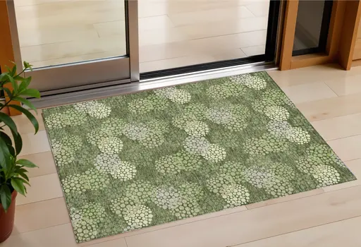 3' X 5' Olive Green And Gray Polka Dot Washable Indoor Outdoor Area Rug
