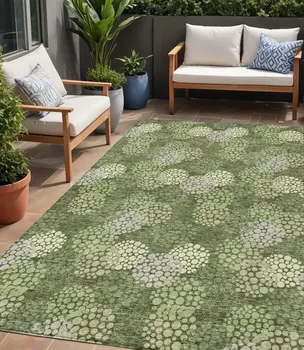 5' X 8' Olive Green And Gray Polka Dot Washable Indoor Outdoor Area Rug