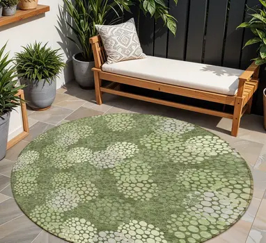 8' Olive Green And Gray Round Polka Dot Washable Indoor Outdoor Area Rug