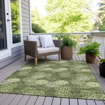 8' X 10' Olive Green And Gray Polka Dot Washable Indoor Outdoor Area Rug