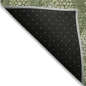 8' X 10' Olive Green And Gray Polka Dot Washable Indoor Outdoor Area Rug