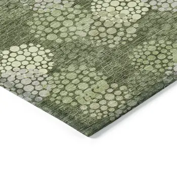 8' X 10' Olive Green And Gray Polka Dot Washable Indoor Outdoor Area Rug