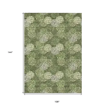 9' X 12' Olive Green And Gray Polka Dot Washable Indoor Outdoor Area Rug
