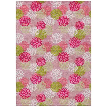 5' X 8' Pink Green And Ivory Polka Dot Washable Indoor Outdoor Area Rug