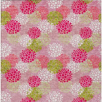 5' X 8' Pink Green And Ivory Polka Dot Washable Indoor Outdoor Area Rug