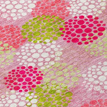 8' Pink Green And Ivory Round Polka Dot Washable Indoor Outdoor Area Rug