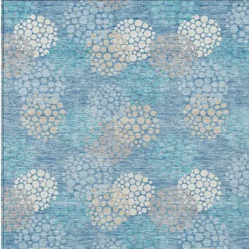 5' X 8' Sky Blue Gray And Ivory Polka Dot Washable Indoor Outdoor Area Rug