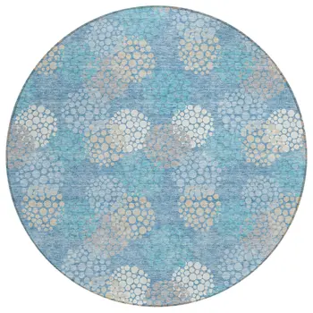 8' Sky Blue Gray And Ivory Round Polka Dot Washable Indoor Outdoor Area Rug
