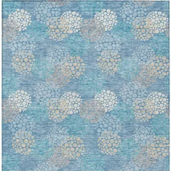 8' X 10' Sky Blue Gray And Ivory Polka Dot Washable Indoor Outdoor Area Rug