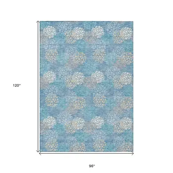 8' X 10' Sky Blue Gray And Ivory Polka Dot Washable Indoor Outdoor Area Rug