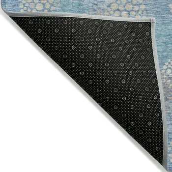 8' X 10' Sky Blue Gray And Ivory Polka Dot Washable Indoor Outdoor Area Rug
