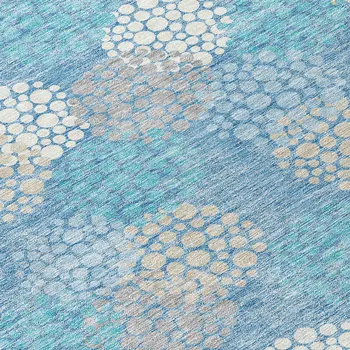 8' X 10' Sky Blue Gray And Ivory Polka Dot Washable Indoor Outdoor Area Rug
