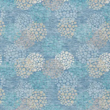 9' X 12' Sky Blue Gray And Ivory Polka Dot Washable Indoor Outdoor Area Rug