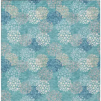 5' X 8' Teal Blue Gray And Ivory Polka Dot Washable Indoor Outdoor Area Rug