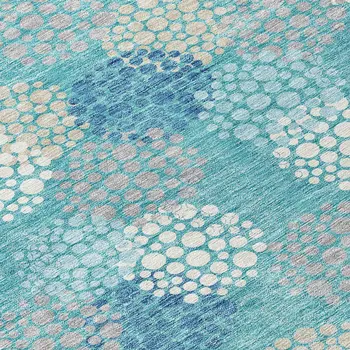 5' X 8' Teal Blue Gray And Ivory Polka Dot Washable Indoor Outdoor Area Rug