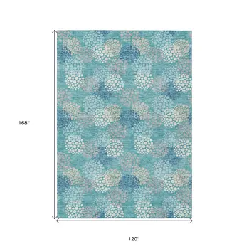 10' X 14' Teal Blue Gray And Ivory Polka Dot Washable Indoor Outdoor Area Rug