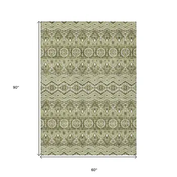 5' X 8' Artichoke Green Gray And Ivory Moroccan Washable Indoor Outdoor Area Rug