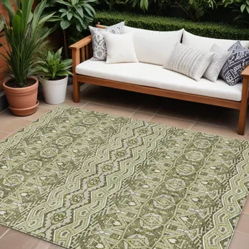 8' X 10' Artichoke Green Gray And Ivory Moroccan Washable Indoor Outdoor Area Rug